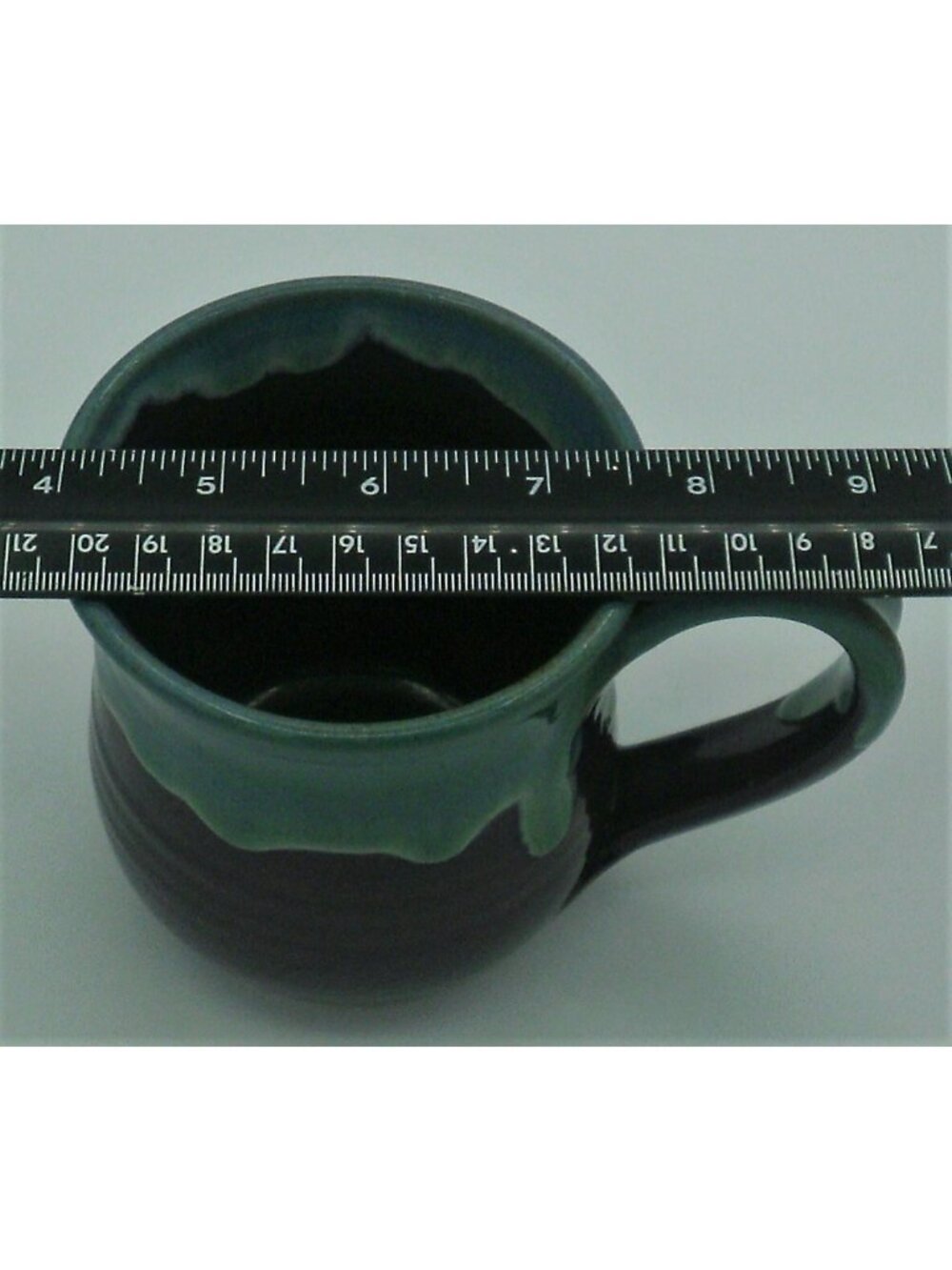Hand Thrown Art Pottery Mug Teal Drip Over Purple Signed Violet Williams 1994 - Picture 6 of 8